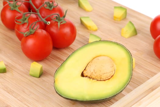 Assorted vegetables and fruits. On a white background.