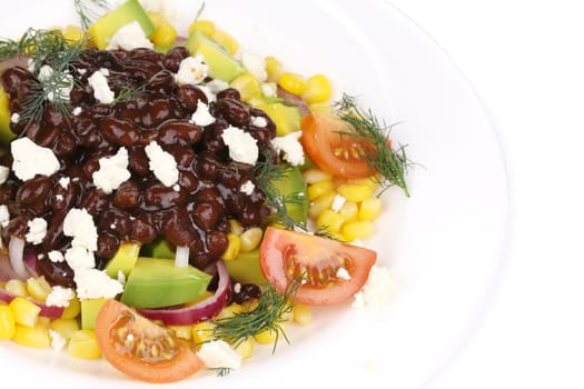 Beans salad.  Isolated on a white background.