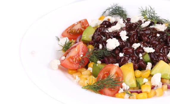 Beans salad.  Isolated on a white background.