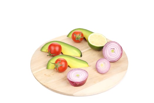 Assorted vegetables and fruits. Isolated on a white background.