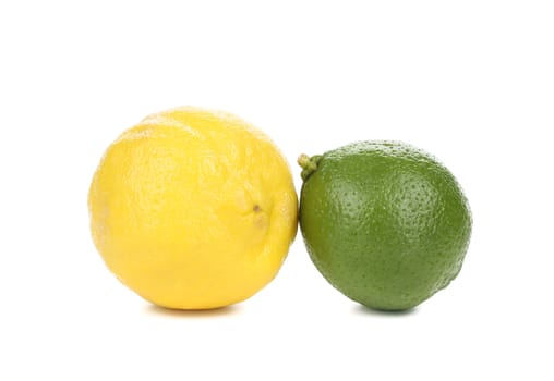 Fresh lime and lemon. Isolated on a white background.