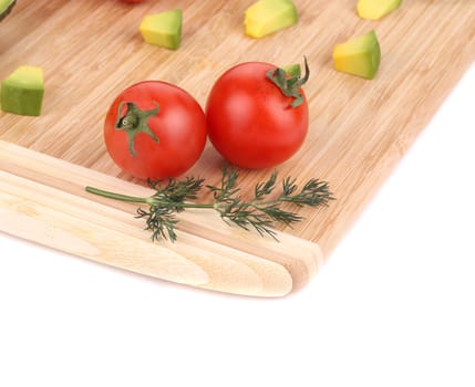 Assorted vegetables and fruits. On a white background.