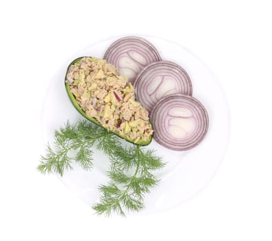 Avocado salad with tuna.