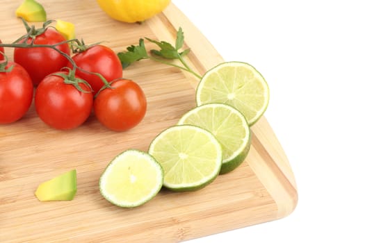 Assorted vegetables and fruits. On a white background.