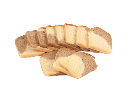 Brown and white bread slice. Isolated on a white background.
