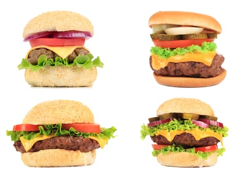 Set of various hamburgers. Isolated on a white background.