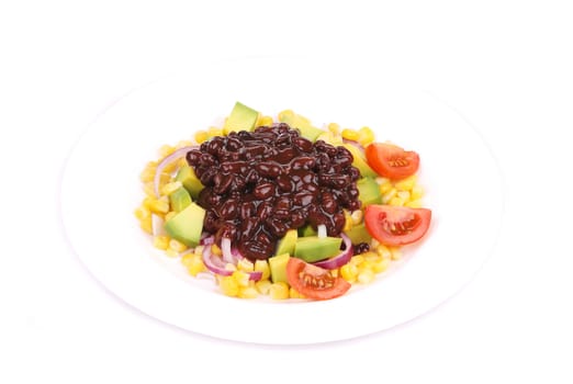 Red beans salad. Isolated on a white background.
