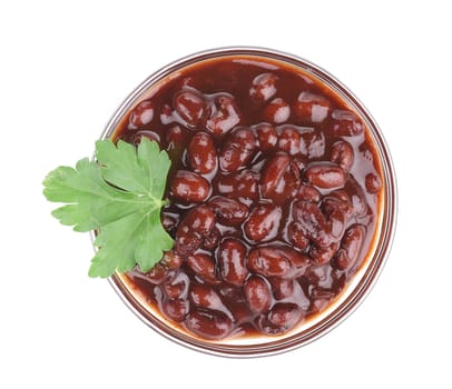 Glass bowl with red beans. Isolated on a white background.