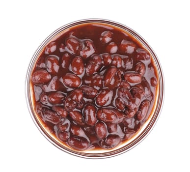 Glass bowl with red beans. Isolated on a white background.