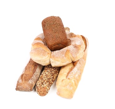 Composition with bread and rolls. Isolated on a white background.
