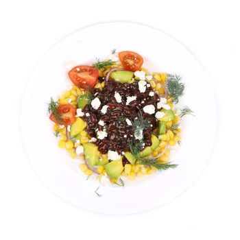 Red beans salad with feta cheese. Isolated on a white background.