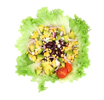 Red beans salad with feta cheese. Isolated on a white background.