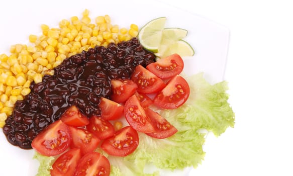 Red beans salad. Isolated on a white background.