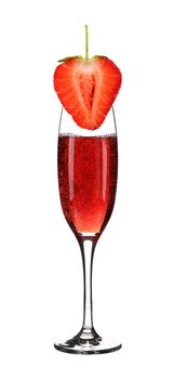 Glass of champagne and strawberry. Isolated on a white background.