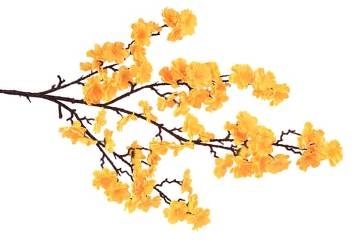 Artificial flowering branch. Isolated on a white background.