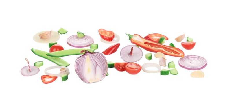 Sliced raw vegetables. Isolated on a white background.