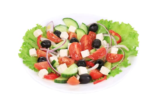 Greek salad. Isolated on a white background.