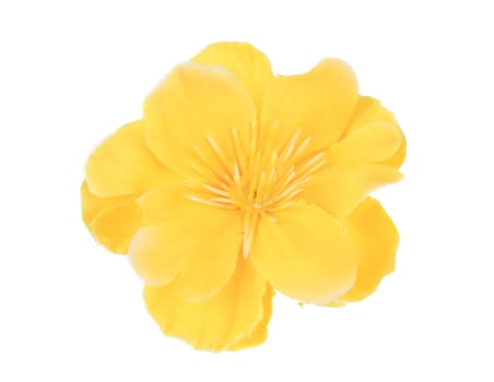 Yellow beautiful artificial flower. Isolated on a white background.