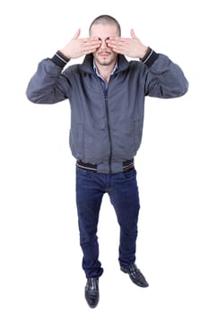 young casual man full body in a white background