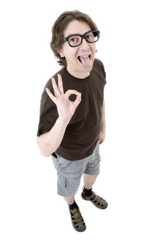 young casual man full body in a white background