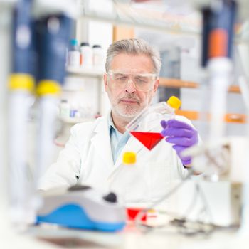 Life scientist researching in laboratory. Life sciences comprise fields of science that involve the scientific study of living organisms: microorganism, plant, animal and human cells, genes, DNA...