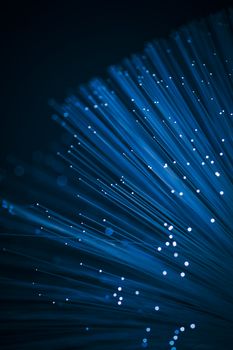 Fiber optics close-up, modern computer communication technology