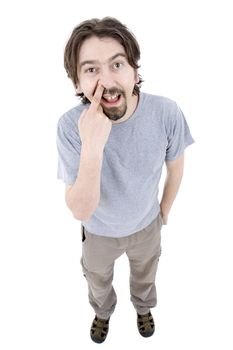 young casual man full body in a white background