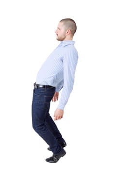 young casual man full body in a white background