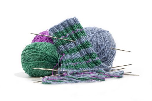 knitting socks made ​​of wool with acrylic