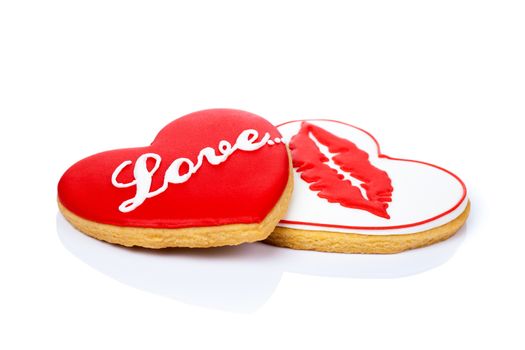 Cookies in shape of heart on white background for Valentine's Day