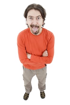 young casual man full body in a white background