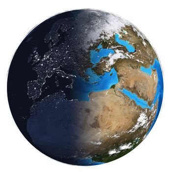 Photorealistic Earth. Day and night. Elements of this image are furnished by NASA