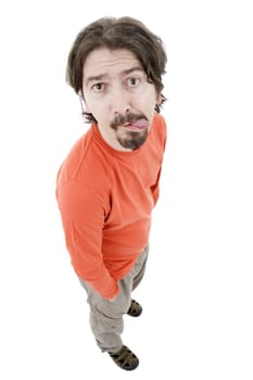 young casual man full body in a white background