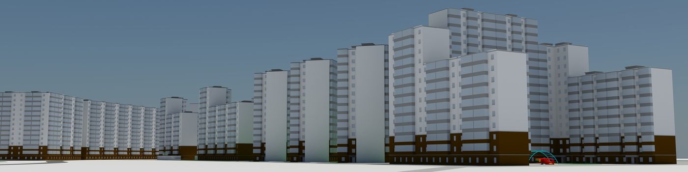 Residential district. 3d rendering on blue sky background