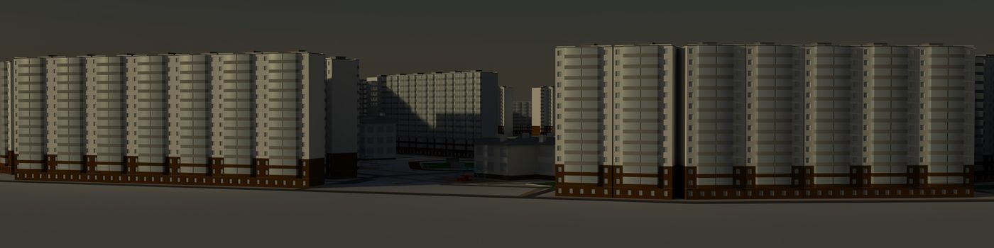 Residential district. 3d rendering against the morning sky