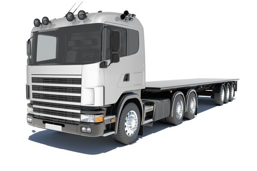 Truck with semitrailer platform. Isolated render on a white background