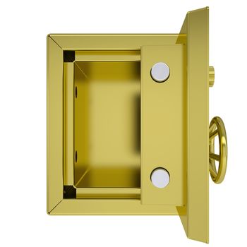 Opened gold safe. Isolated render on a white background