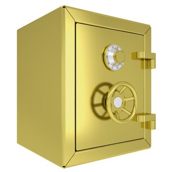 Closed gold safe. Isolated render on a white background