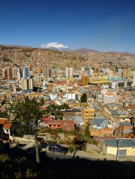 La Paz - capital city of Bolivia and Illimani Mountain on the horizon