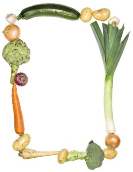Vegetables as a frame on white background