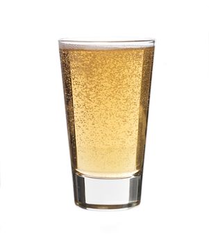 Glass of sparkling lemonade on white background