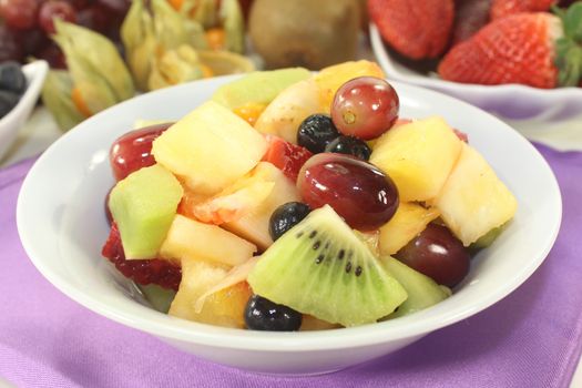 A white bowl with fresh fruit