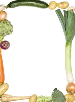 Vegetables as a frame on white background