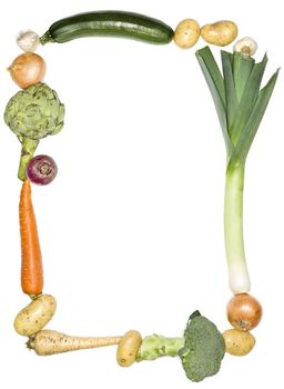 Vegetables as a frame on white background