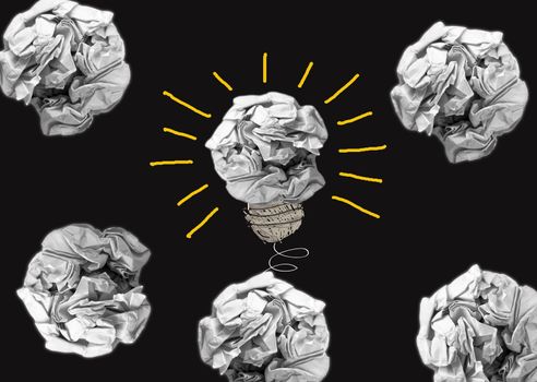 concept crumpled paper light bulb metaphor for good idea