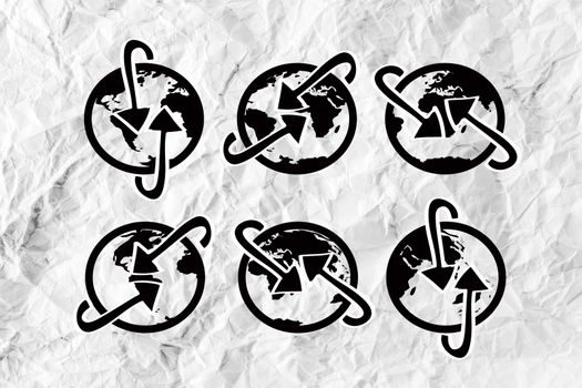 Globe earth icons themes idea design on crumpled paper