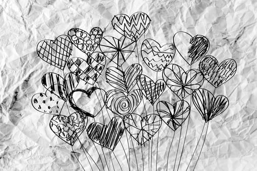 Hearts idea design on crumpled paper