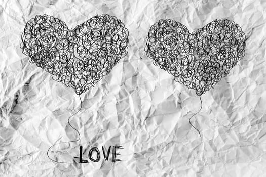 Hearts idea design on crumpled paper