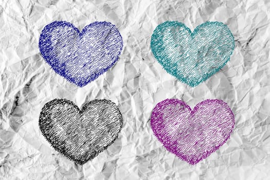 Hearts idea design on crumpled paper