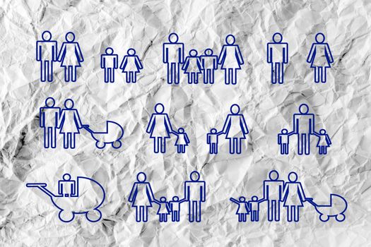 People Family icon Pictogram People on crumpled paper